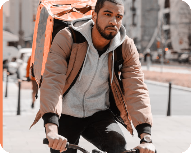 man on bicycle delivering content